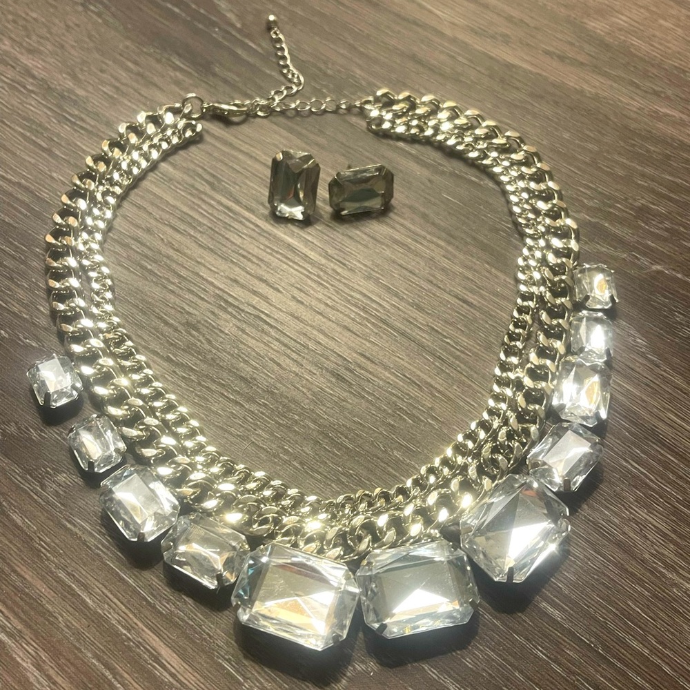 VINTAGE silver and crystal necklace and earrings